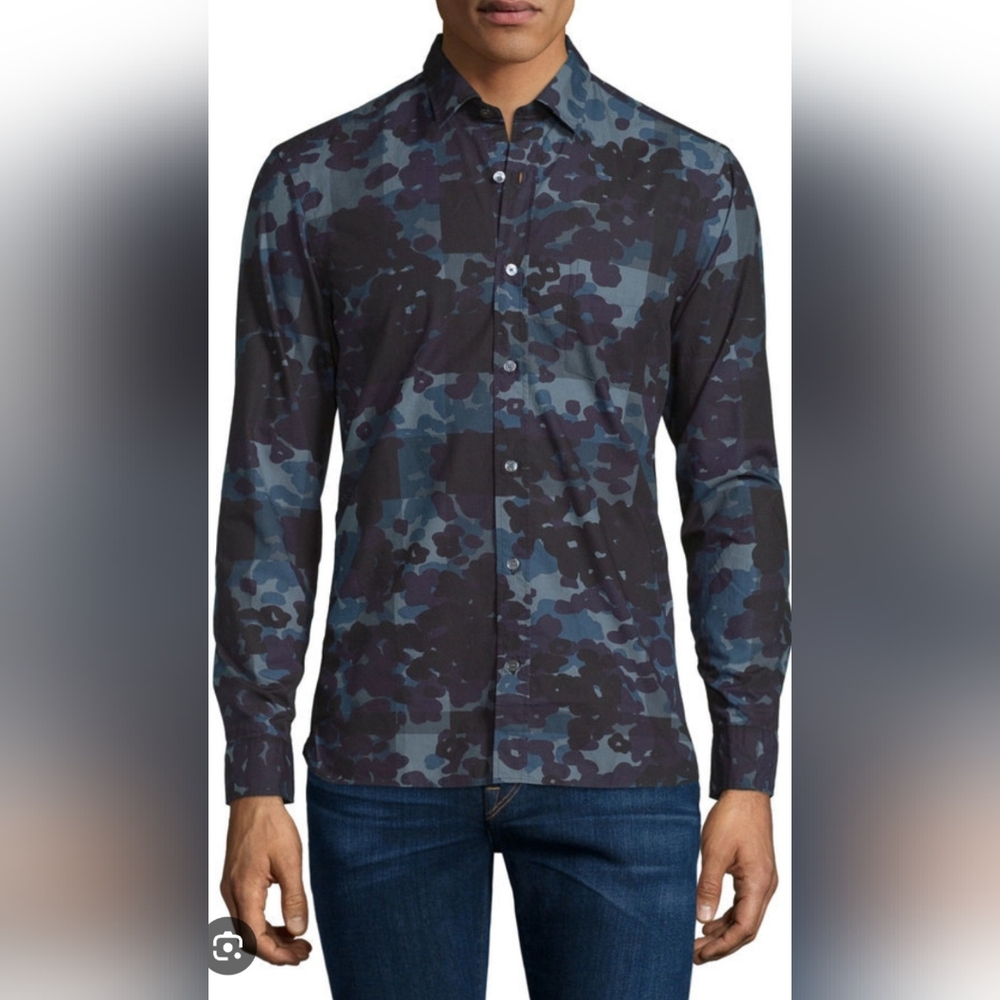Burberry Men's Alden Multi Camo Button Down Trim Fit Sport Shirt Camo $425 XL